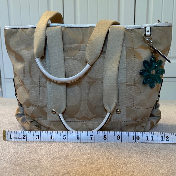 Coach Tan Tote with Floral Charm - Picture 1 of 7